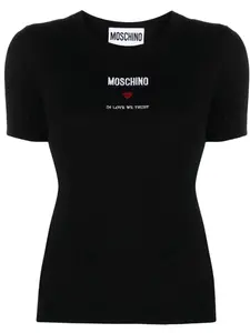 Трикотажный топ с вышитым логотипом Moschino, черный