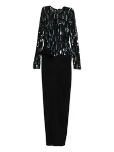 Длинное платье с драпировкой, украшенное пайетками Elisabetta Franchi, черный