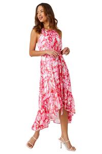 Платье с принтом бабочки и бретелькой на шее Roman, розовый