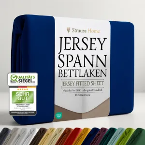 Простыня на резинке Jersey, 100% хлопок, 120 x 200 см - 120 x 220 см (темно-синий) Strauss Home