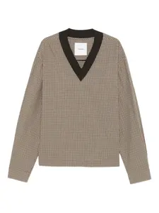 Клетчатый топ с V-образным вырезом Nanushka, коричневый