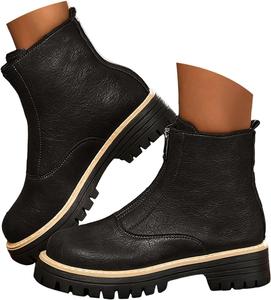 Женские боевые ботинки на высокой платформе с массивным низким каблуком, модная боковая молния, шнуровка, мотоциклетные короткие ботинки, удобные теплые зимние ботиночки, водонепроницаемые кожаные походные ботинки для улицы JYSwoshoe, A-Black