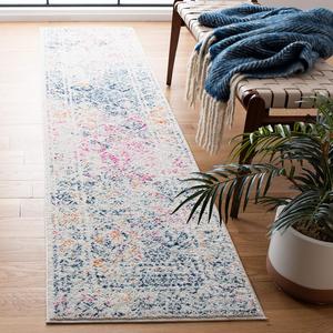 Ковер-дорожка SAFAVIEH, 61 x 214 см, Tulum Collection, Ivory & Dark Blue, марокканский бохо дистресс дизайн, не линяет и прост в уходе, идеален для помещений с высокой проходимостью в гостиной, спальне (TUL264D)