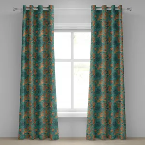 Винтажная штора на люверсах ABAKUHAUS с рисунком в виде природных завитков, птиц, цветов, чайника и чашек, декоративная двухпанельная штора, 280 см x 245 см, цвет бледно-карамельный, темно-коричневый Abakuhaus