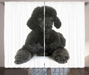 Штора ABAKUHAUS "Пудель в деревенском стиле", пушистая, чистокровная, с присборенной шторой для спальни, с петлями и крючками, 280 x 225 см, темно-серо-белый Abakuhaus