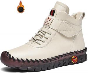Женские кожаные теплые низкие ботильоны Optigard с меховой подкладкой, регулируемые, повседневные, с нескользящей мягкой подошвой, зимние снегоступы, ручная работа, высокие лоферы для мам, Beige