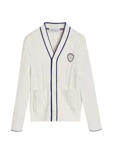 Кардиган из хлопка с косами и логотипом Brunello Cucinelli Kids, белый