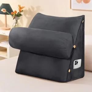 Подушка для чтения клиновидной формы с регулируемой поддержкой шеи и спины, подушка спинки для дивана и кровати, подушка для поясничной поддержки изголовья, черно-серая Topchances