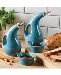 Набор из 4 предметов: керамическая бутылочка-дозатор и формочка для запекания оливкового масла первого холодного отжима Rachael Ray, цвет agave blue