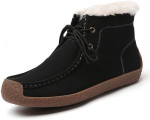 Женские зимние ботинки - замшевые кожаные ботинки на меху, утепленные, с антискользящей подошвой Hhhchpm, Black