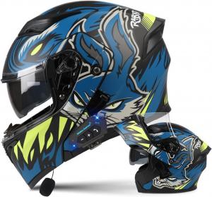 Шлем мотоциклетный CYYFULE-888 Bluetooth с двойным козырьком, черный / синий