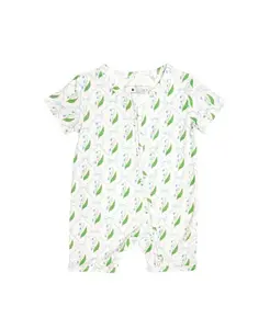 Детский комбинезончик для малышки с бамбуковыми бантиками и цветочным рисунком в виде колокольчиков. Motette, зеленый