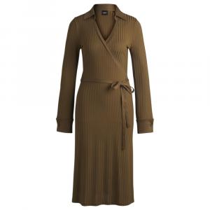 Платье-халат из блестящего ребристого трикотажа BOSS, светло-коричневый