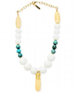 Подвеска из золотистого нефрита и бирюзы, длина 40 см + удлинитель 5 см MINU Jewels, White Gold Turquoise