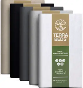 Простыня на резинке Premium - простыня из 100% высококачественного хлопкового джерси 90x200 см, натуральная Terra Beds