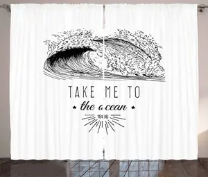 Штора ABAKUHAUS Пляжная цитата, 1986 г., волны океанского прибоя, присборенная штора из тесьмы для спальни с петлями и крючками, 280 x 175 см, черно-белая Abakuhaus
