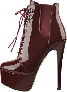 Женские ботильоны на платформе с высокими каблуками, округлый носок, шнуровка, ботинки до щиколотки Onlymakerheels, Burgundy O