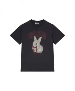 Футболка с серым кроликом Ganni, серый