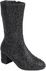 Сапоги ABSOLEX для девочек с круглым носком, стразами, до колена, на низком широком каблуке, Black
