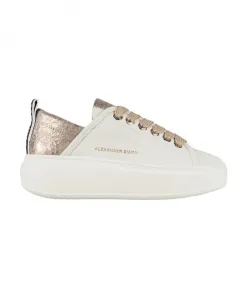 Туфли Wembley alta donna из белой кожи и бежевого ламинированного кожаного каблука с трещинами. Alexander Smith, белый