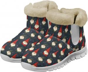 Женские теплые зимние ботинки с меховой подкладкой, снежные ботинки, слипы на щиколотку, уличные нескользящие короткие ботинки, удобная обувь, размер US 6-12 Qoiuvncy, Santa Claus Pattern