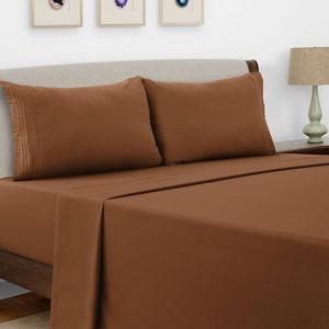 Коллекция Lux Decor, 4 шт., однотонные простыни, роскошные простыни с глубокими карманами и наволочками с вышивкой LDC Lux Decor Collection, коричневый