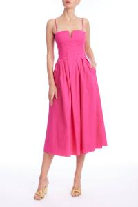 Складчатое платье миди в розовом Badgley Mischka