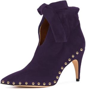Женские ботильоны XYD с заклепками, заостренным носком и средним каблуком, стильные короткие ботинки с бантом для вечеринок, Purple