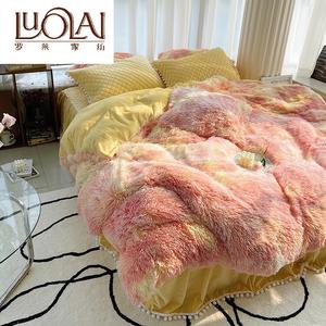 LUOLAI HOME Комплект постельного белья 1.5-спальный, 4 предмета, 200x230 см, пододеяльник, цвет: красно-желтый градиент, бархат