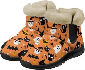 Зимние женские сапоги до середины голени с высоким берцем, легкие, теплые, с плюшевым искусственным меховым воротником, для прогулок в холодную погоду Dajingkj, Halloween Elements Black