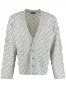 Кардиган вязки интарсия с логотипом BALENCIAGA, серый