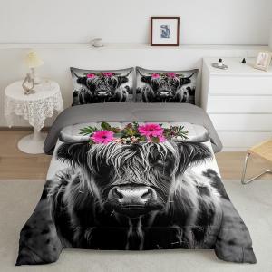 Erosebridal Комплект постельного белья Highland Cow с принтом быков в западном стиле, веселые животные, декор фермы, Multi 22