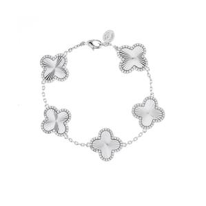 Браслет с родиевым покрытием и пятью цветочными мотивами Rivka Friedman, Silver with clear cz