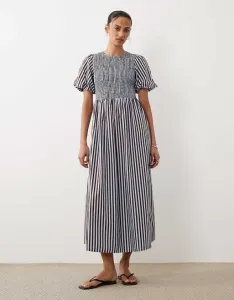 Синее платье миди в полоску с присборками New Look