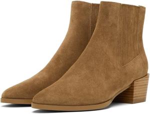 Женские ботильоны FSJ с массивным каблуком средней высоты, зауженным носком, из искусственной замши, удобные, на молнии и с эластичной вставкой, стиль Челси, западный стиль, размеры 4-15 US, Tan