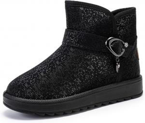 Женские зимние ботинки с искусственным мехом, легкие, с противоскользящей подошвой, плоские ботильоны до щиколотки для дома и улицы, теплые уютные снегоступы с декоративной пряжкой WUNAMOX, Black