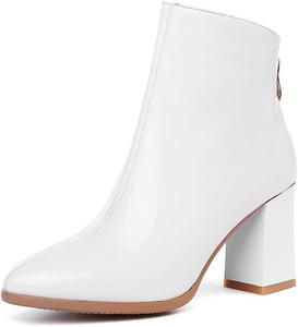 Женские ботильоны TinaCus с острым носком, средней массивной подошвой, задней застежкой-молнией, выполненные вручную из натуральной кожи, White