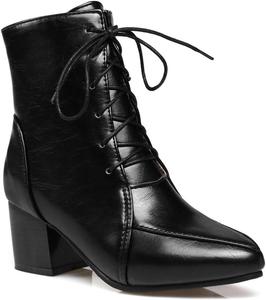 Женские ботильоны VOKLIN в западном стиле с острым носком, челси, на шнуровке и молнии, с массивными средними каблуками, стильные короткие ботинки, Black-Velvet Lined