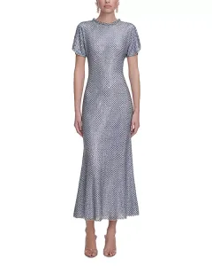 Платье миди из сетчатой ткани со стразами Self-Portrait, синий