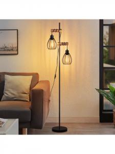 ZMH Напольная лампа с двумя патронами E27, черная, ширина 14 см, изготовлена из дерева и металла