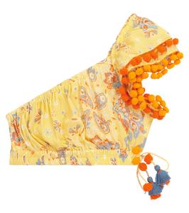 Укороченный топ с принтом Kaia Poupette St Barth Kids, Yellow Ruellia Batik Vertical