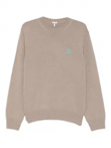 Свитер с вышитым логотипом и круглым вырезом Loewe, серый