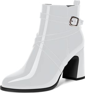 Женские ботильоны ROSERWISH из лакированной кожи для путешествий и активного отдыха с круглым носком, пряжкой, молнией, ремешком вокруг щиколотки и устойчивым каблуком 3,3 дюйма