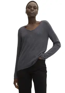 Свитер TOM TAILOR с V-образным вырезом из тонкой вязки, антрацит