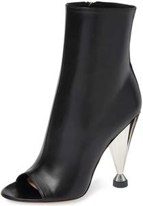 Женские ботильоны XYD, шикарные с открытым носком до середины икры, на высоком толстом каблуке, блестящие, из мягкой кожи с боковыми молниями, повседневные модные ботинки, Black-Silver Heel