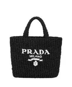 Маленькая вязаная сумка-шоппер Prada, черный