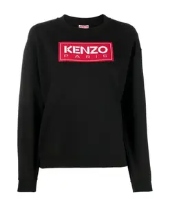 Черный хлопковый свитер с круглым вырезом Kenzo, черный