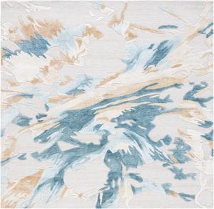 Ковер SAFAVIEH, 183 x 183 см, Fifth Avenue Collection, бежевый и цвет морской волны, ручной работы в стиле мид-сенчури модерн с абстрактным узором из новозеландской шерсти (FTV501L-6SQ)