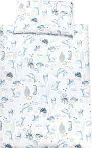 Детский комплект постельного белья , детское постельное белье, пододеяльник 100 x 135 см, 120 x 90 см, наволочка 40 x 60 см, для мальчиков и девочек, 2 предмета, цвет: синий с морскими животными, размер: 135 x 100 см TupTam