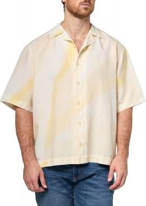 BOSS мужская рубашка с коротким рукавом на пуговицах из смеси тенселя и льна, Dusky Citron